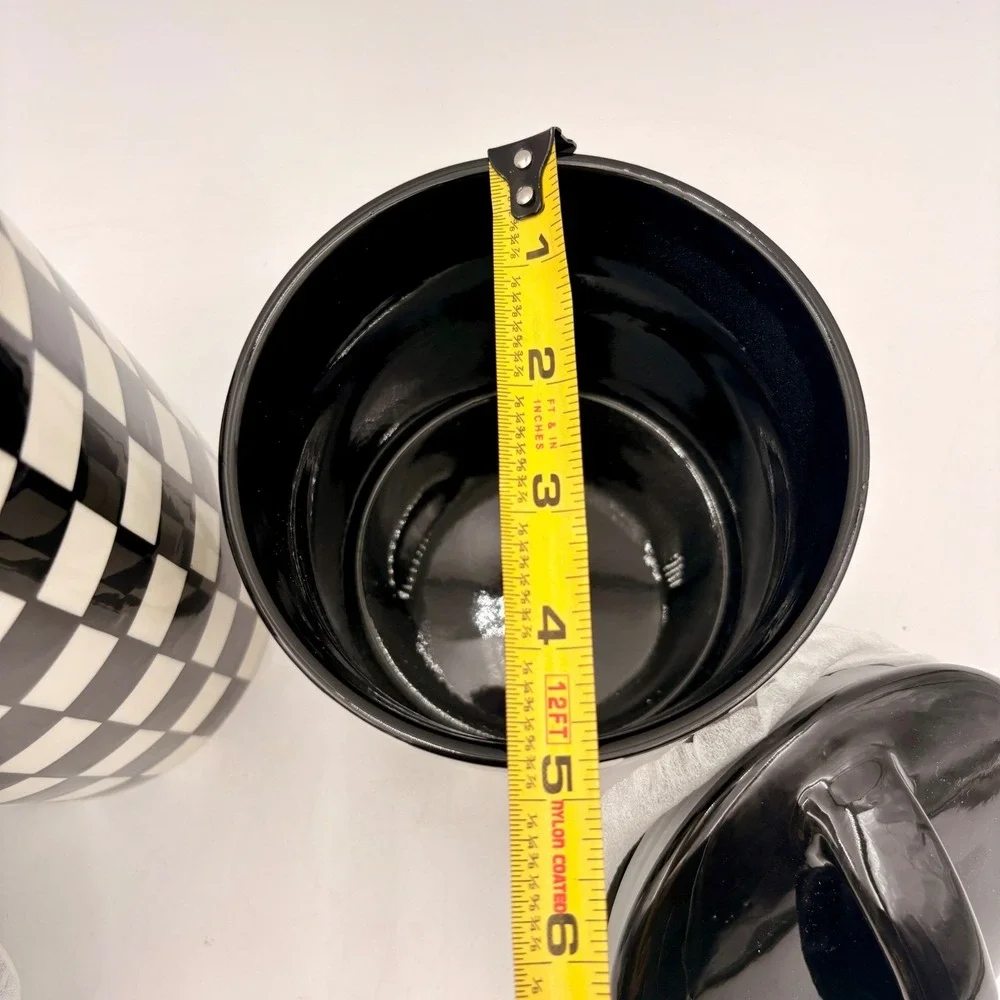 Potters Studio Black White Checkered Ceramic Canister Set 2‎ Piece Courtly Check